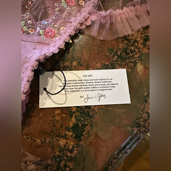 For Love and Lemons Daphne Embroidered Ruffle Thong Panty in Mauve NEW - Picture 11 of 14